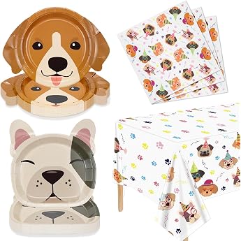 61 Pcs Dog Party Decorations - Including Plates Napkins Puppy Tablecloth for Children Puppies Dog-Themed Birthday Party Supplies Serve 20