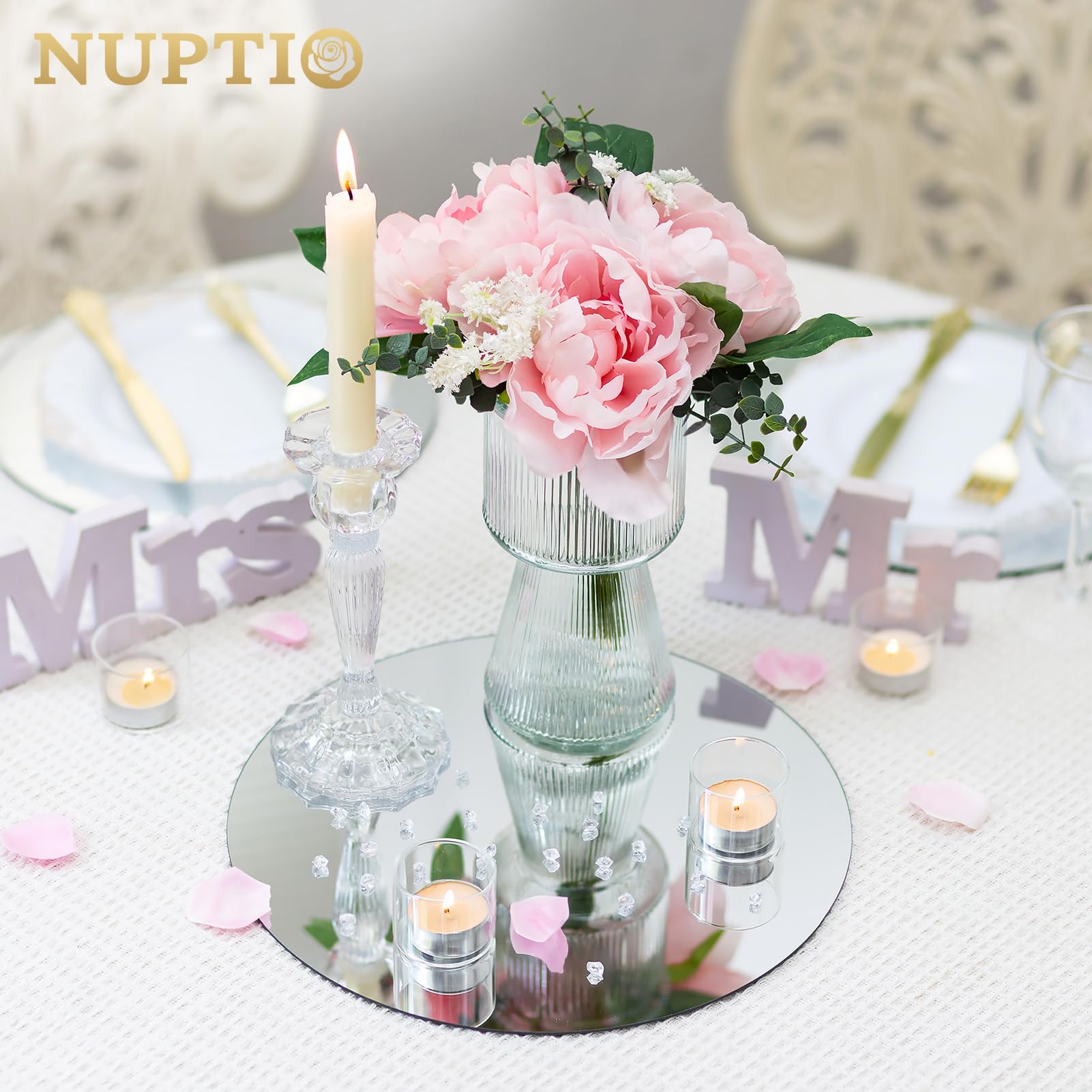 NUPTIO Redonda Espejo Vela Platos: 12 Piezas Centros de Mesa Boda 30cm Portavelas Velas de Pilar Bandeja con Espejo 2mm Plato Redondo Velas Espejos Ceremonia DIY Craft Proyecto Decoración Mesa