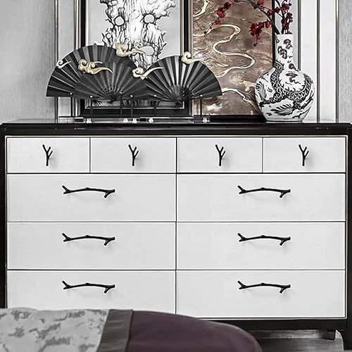 Miniatura 6 de Jinyuanchao 8 manijas de rama negra, tiradores de cajón de rama de árbol de rama, tiradores de aleación rústica para gabinete, manijas de puerta de