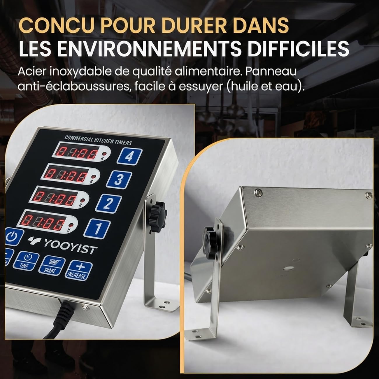 Minuterie de Cuisine Commerciale à 4 Canaux Minuterie de Restaurant Numérique Professionnelle Multi Calculagraphe Alarme Forte Camion de Nourriture Cuisson Acier Inoxydable Robuste