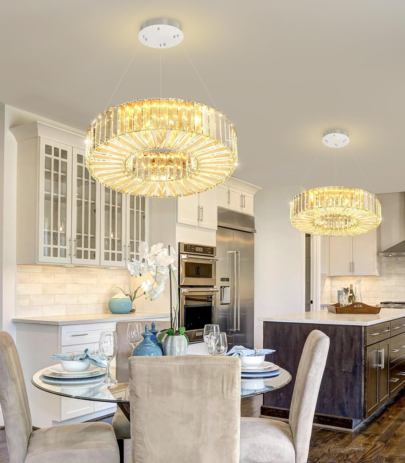 Modern Chandeliers for Dining Room Crystal Ceiling Hanging Lighting Fixtures for Bedroom Hallway 16 Inch Silver Light LED Dimmable Lights