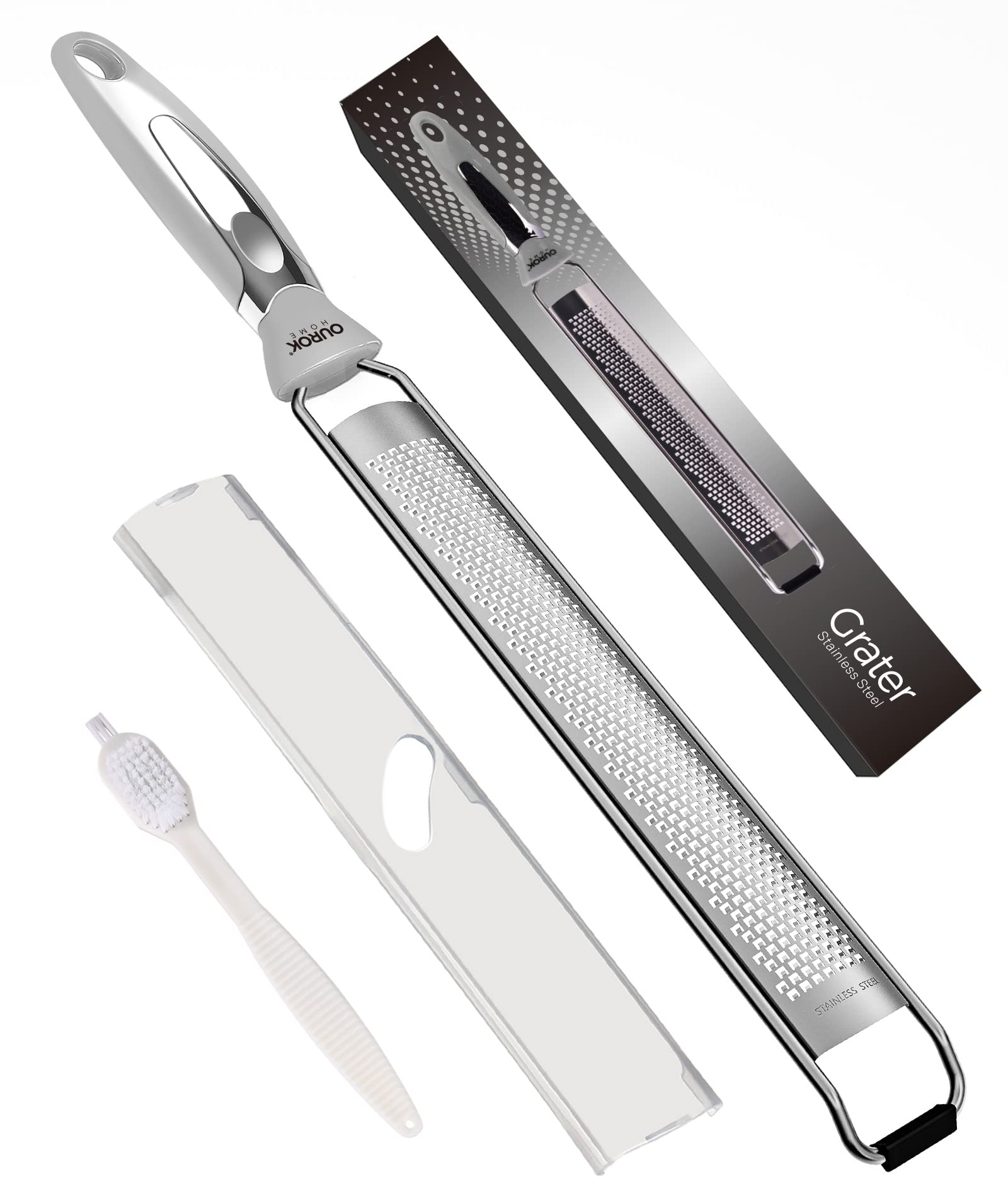 Ourokhome Kitchen Lemon Zester Stainless Steel Hand Held Parmesan Cheese Grater for Ginger Chocolate Coconut Lime Nutmeg Citrus