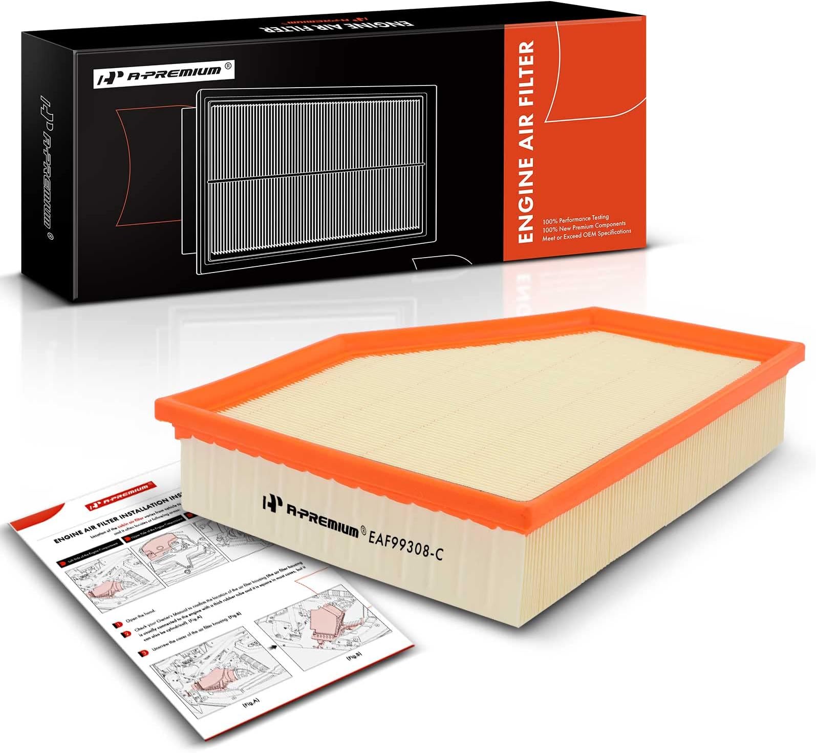 A-Premium Engine Air Filter Compatible with BMW 530i, 530e, 530e xDrive, 540i, 540d xDrive, 540i xDrive, 640i xDrive Gran Turismo, 740i, 745e xDrive, 840i, 840i Gran Coupe, X3, X4, X5, X6, X7