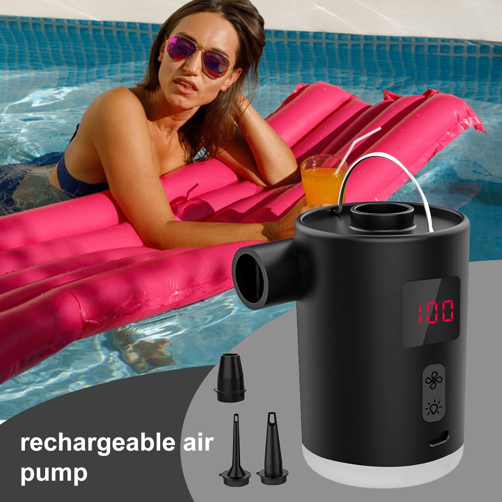 Pompe À Air pour Matelas Gonfleur De Matelas Gonflable | Compresseur Rechargeable Gonflage Rapide Lampe LED Pour Camping Randonnée