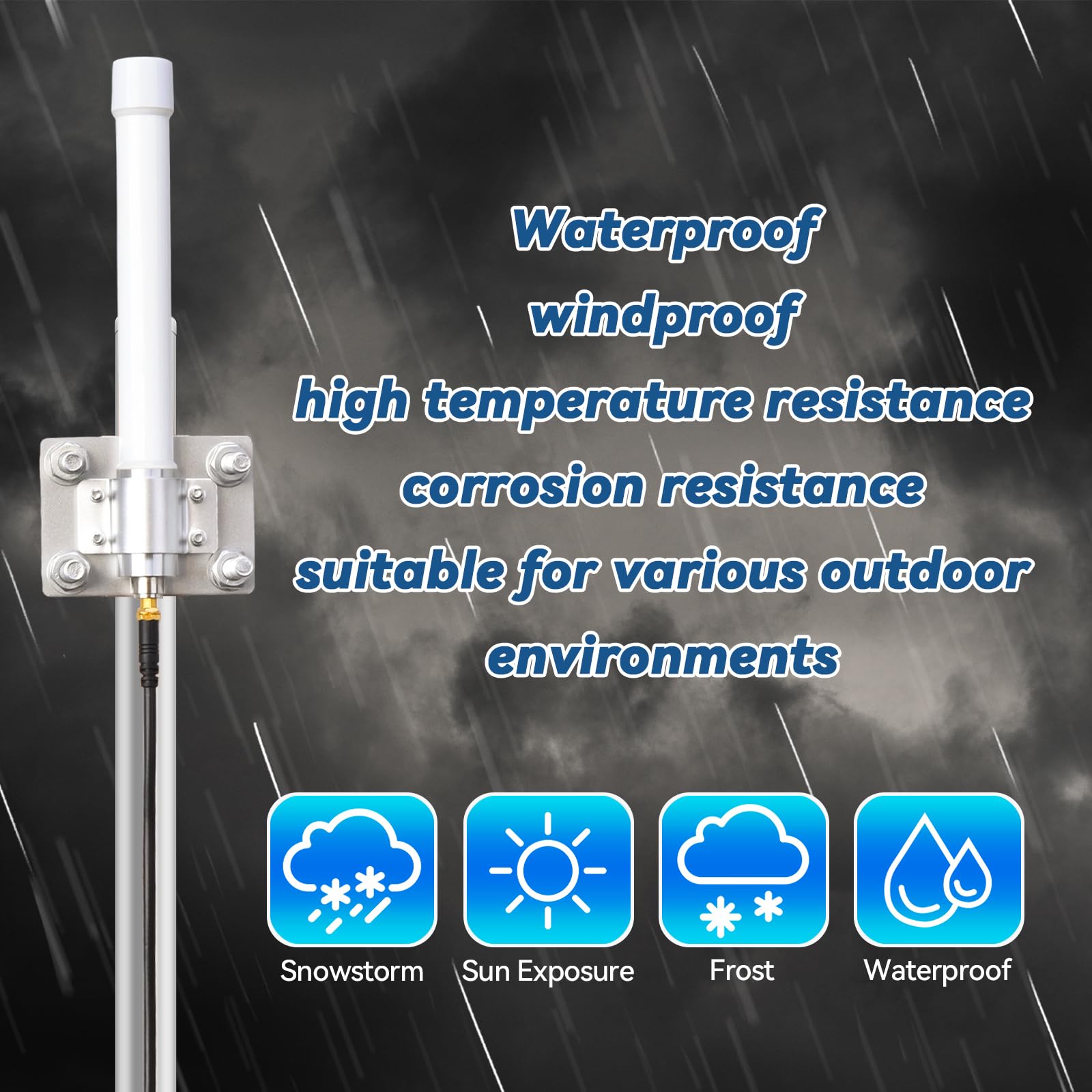 Antenna Omni in fibra di vetro 4G LTE 698-2700 MHz con cavo di prolunga RG58U da 2 m SMA maschio, design compatto, bianco, staffa a U, supporto per router cellulare, telecamera IP, modem
