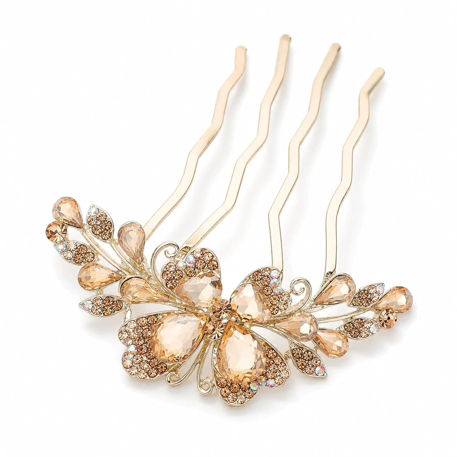 LOGOFUN Crystal Hair Side Comb Rhinestone Hair Comb Wedding Bride Updo Side Comb Bridal 4-prong Hairpin for Women Girls Hair Accessory - Champagne Color