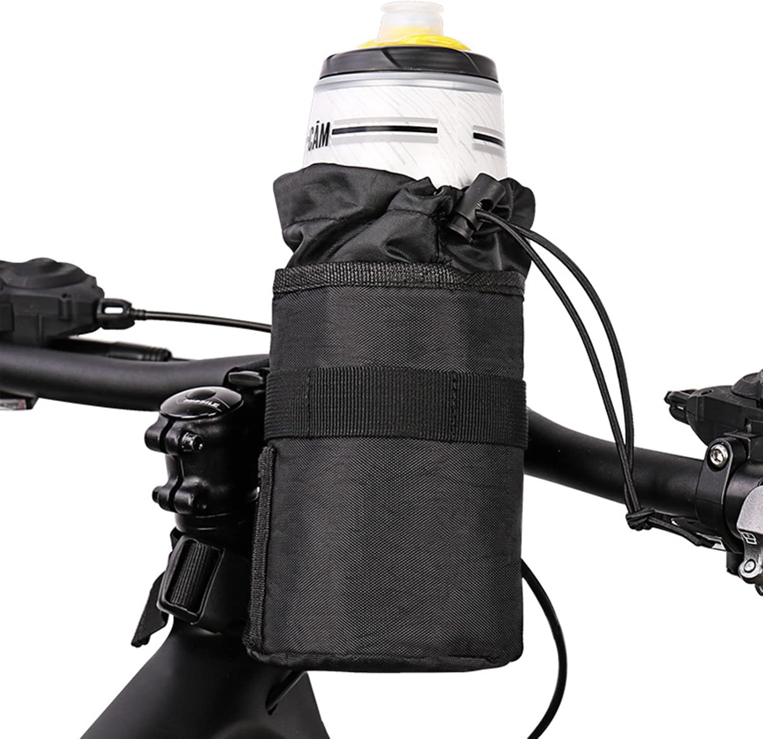Bike Water Bottle Holder Bike Cup Holder Handlebar Stem Bag Food Snack Storage for Bike (No Screws, Insulated, Handlebar)
