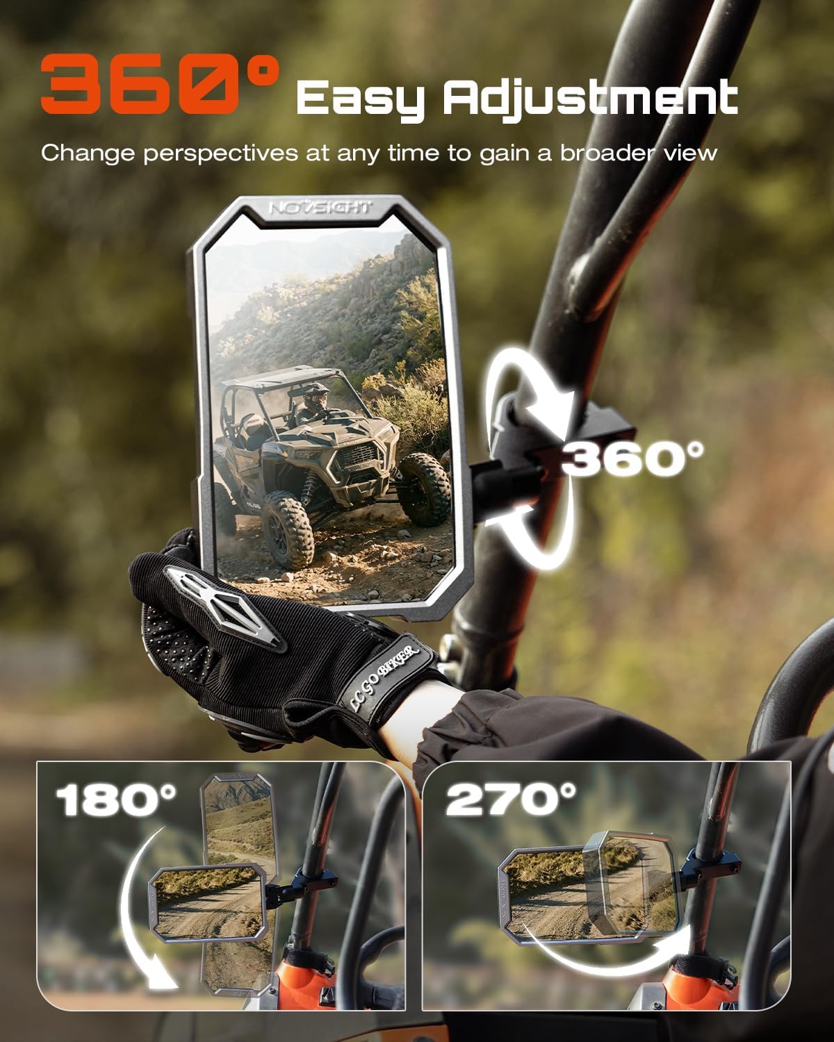 NOVSIGHT Shockproof UTV Side Mirrors, Adjustable UTV Mirrors Fits 1.5"-2.0" Roll Cage, Compatible with Polaris RZR,Can Am Maverick,Honda Pioneer SXS, Removable Back Panel+5 Creative Sticker Sets