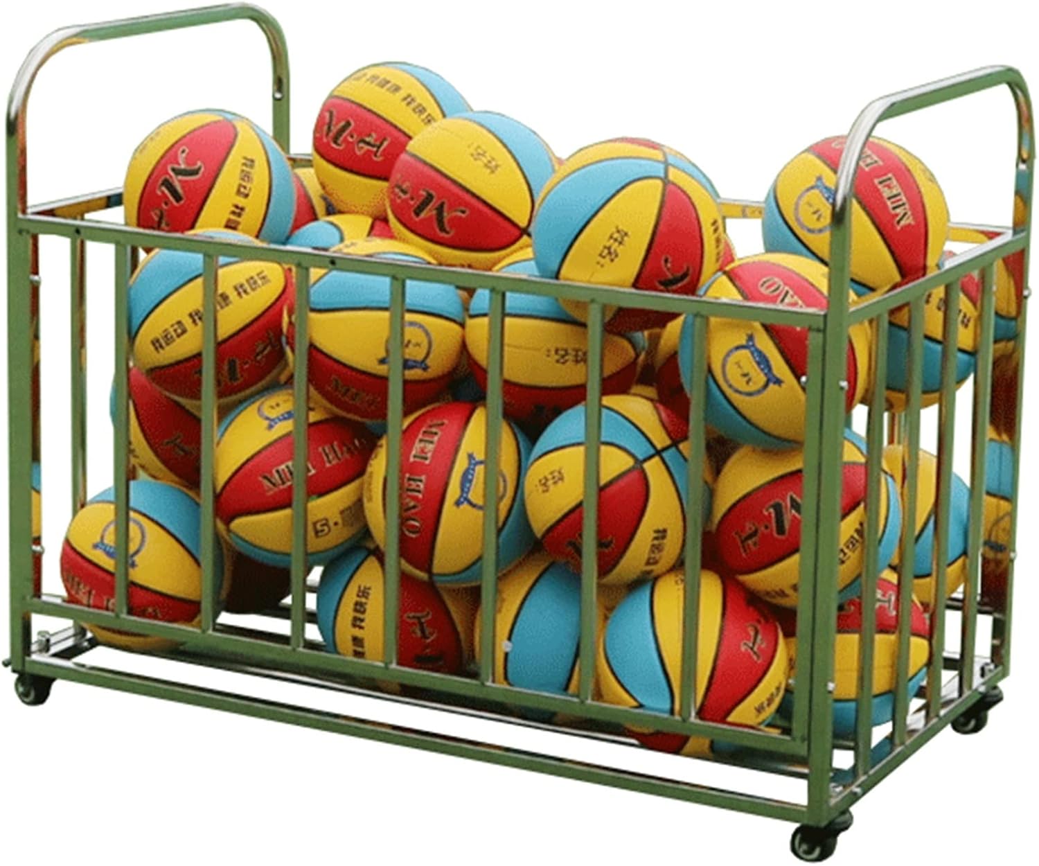 Home Gym Organizer Rack Sports Ball Storage Hopper - Basketball Football Soccer Equipment Cart Stainless Steel - Rolling Balls Cage for School Playground Kindergarten ()