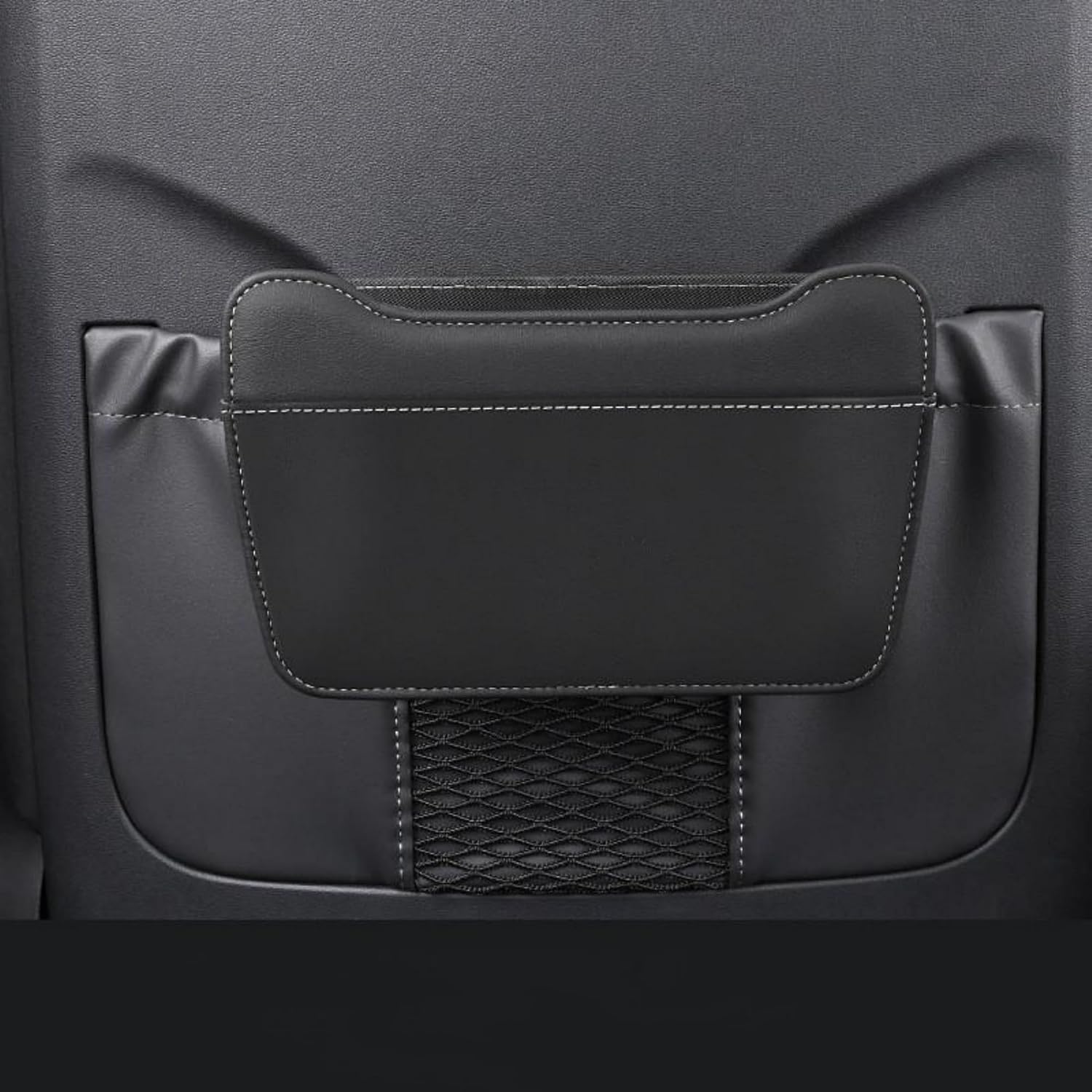Car Leather Trash Can for Seat Back, Hanging Garbage Bin, Waterproof Foldable Stroage Organizer for Car, Multipurpose Interior Accessories for SUV Truck RV Camping (Black Chair Back Clip)