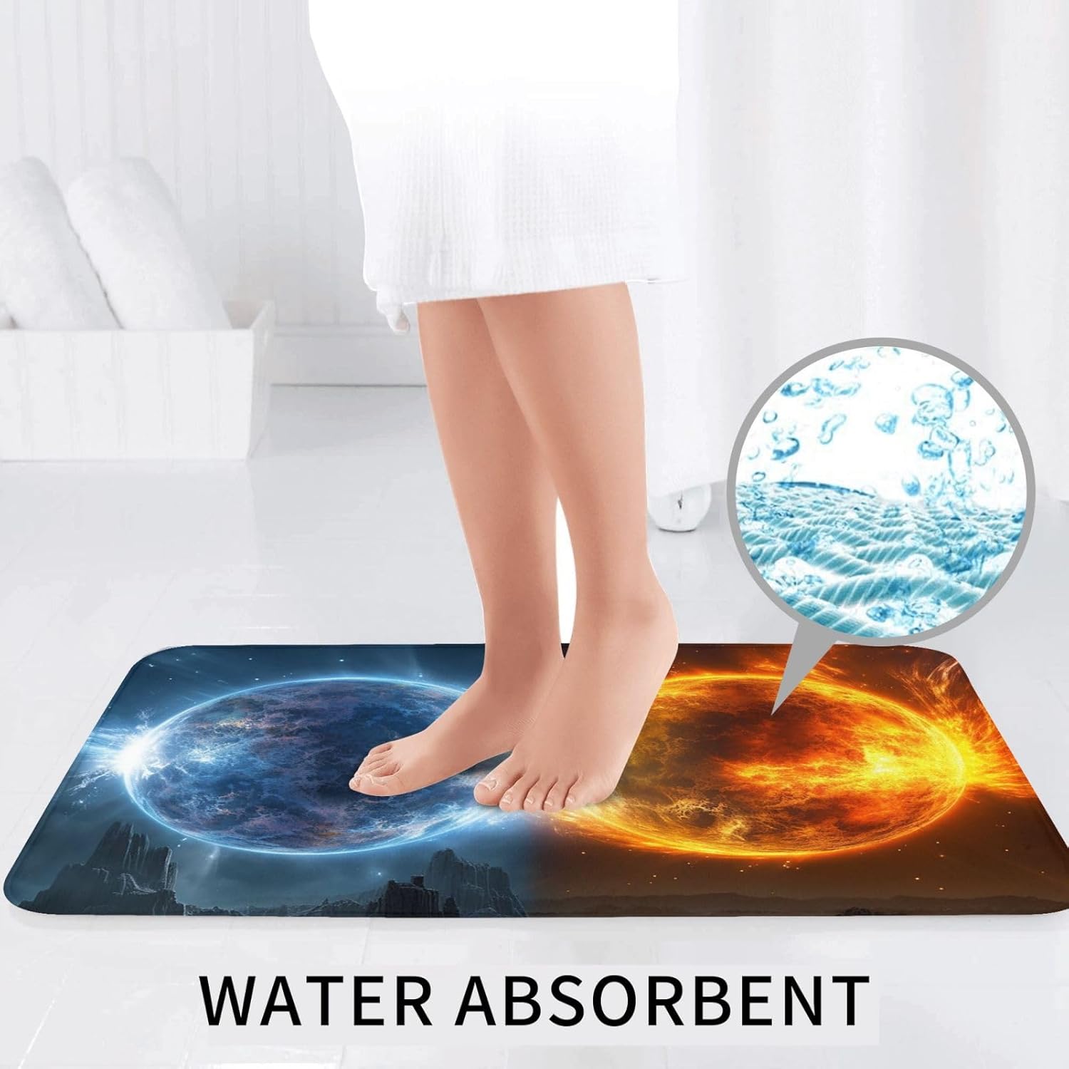 HCBPWVQA Fire and Water Planets バスルームラグセット 2ピース ソフト吸収マイクロファイバーバスラグ