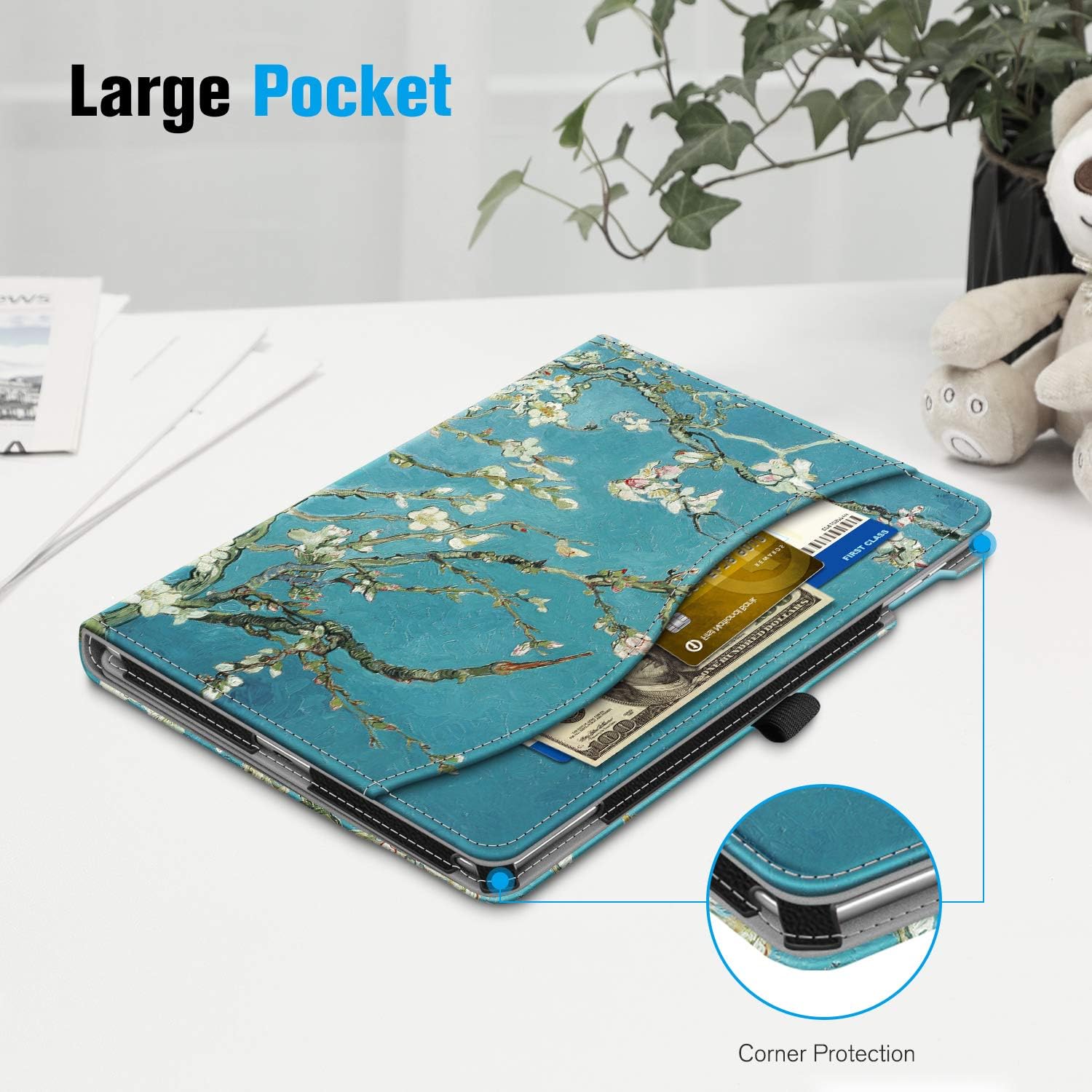 Fintie Folio Case for iPad Pro 9.7-inch 2016 (A1673/A1674/A1675) | Multi-Angle Viewing Stand Back Cover, Pencil Holder & Storage Pocket, Corner Protection, Auto Wake/Sleep, Blossom
