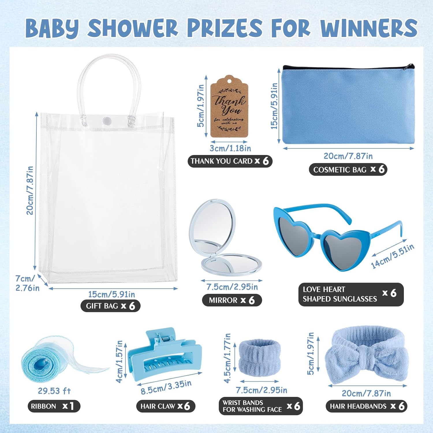 Soulchen 367pcs Funny Baby Shower Games with Prize for Guests Blue Winners Gifts Including Mirrors Headband Wristband Sunglasses Gift Bags Party Favors, All in One Set