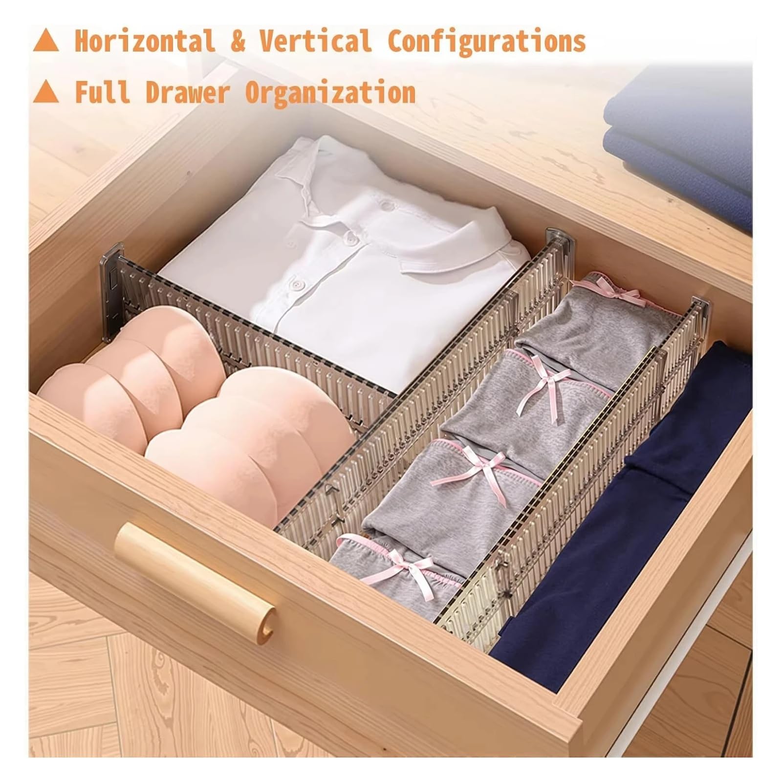Schubladenteiler, verstellbare Länge von 28 bis 53,5 cm, Küchenaufbewahrung, Organizer, Kunststoff, transparent,(8 Set)