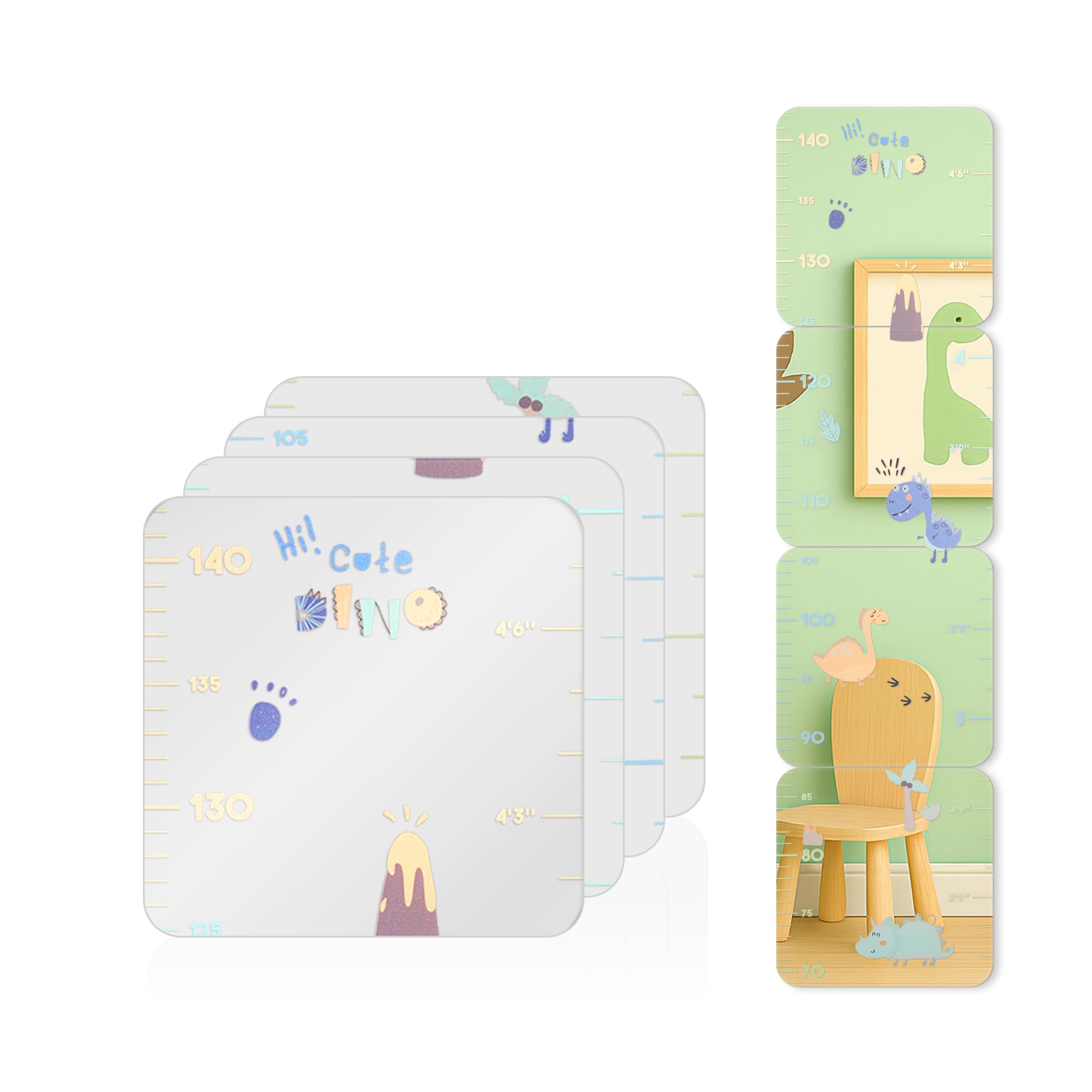 MYRO - Metro a specchio per bambini, in acrilico infrangibile, per asilo, camera da letto, armadietto scolastico e sala giochi (simpatico dinosauro)
