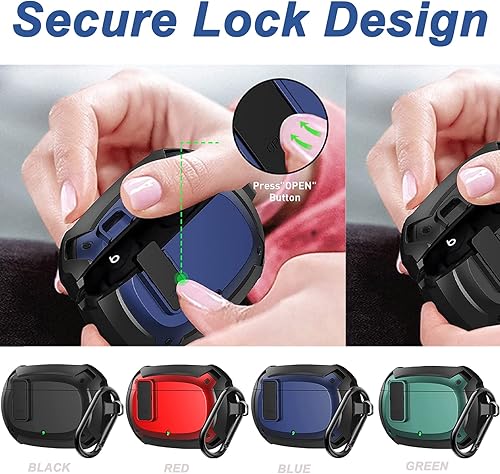 Miniatura 6 de Miimall Funda compatible con Beats Studio Buds, bloqueo seguro, llavero antipérdida, LED frontal visible, funda resistente militar de cuerpo