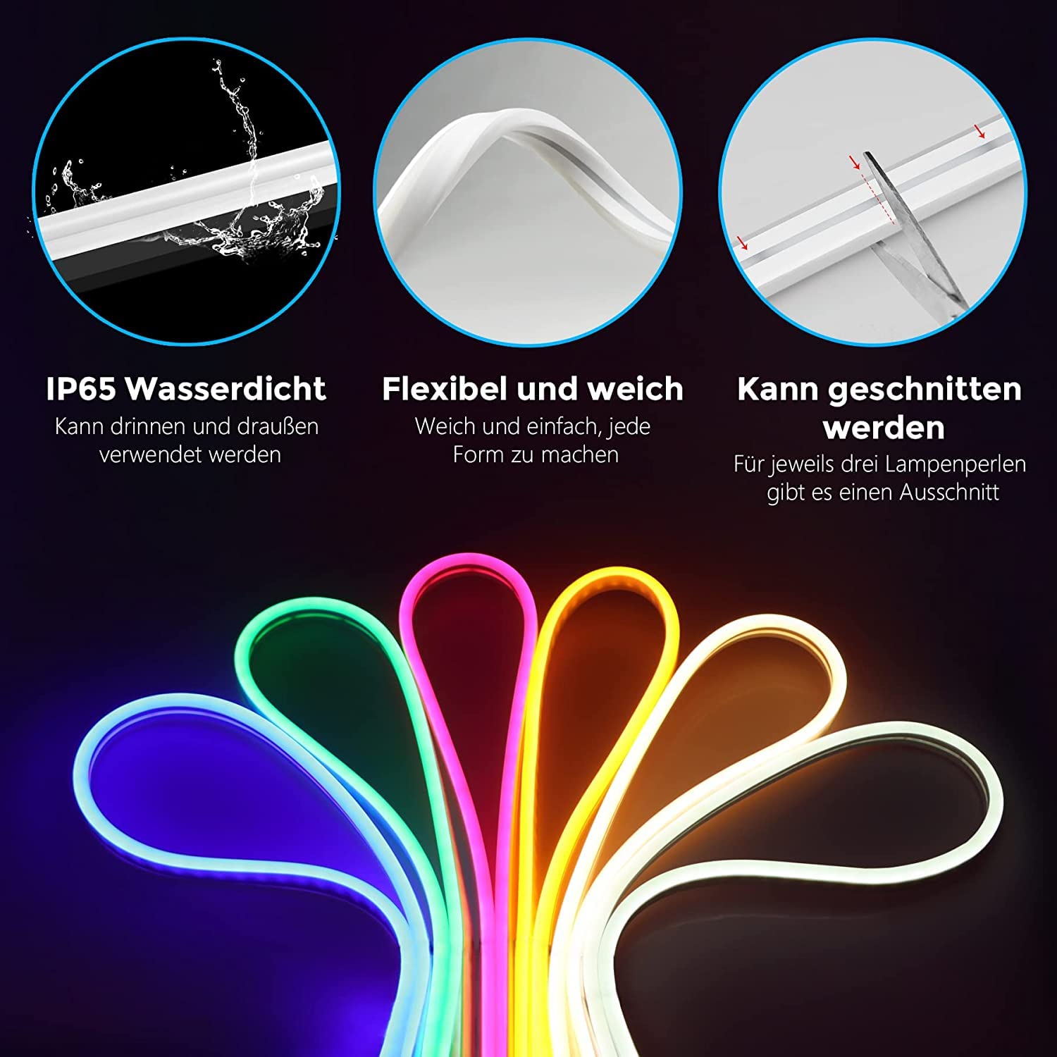 Strisce LED RGB Neon Strip con Telecomando, Controllo App, Sincronizzazione Musica, Funziona con Alexa Google Assistant, Fascia Luminosa DIY Impermeabile IP65 Per Interni Esterni Decorativa,16.4 ft