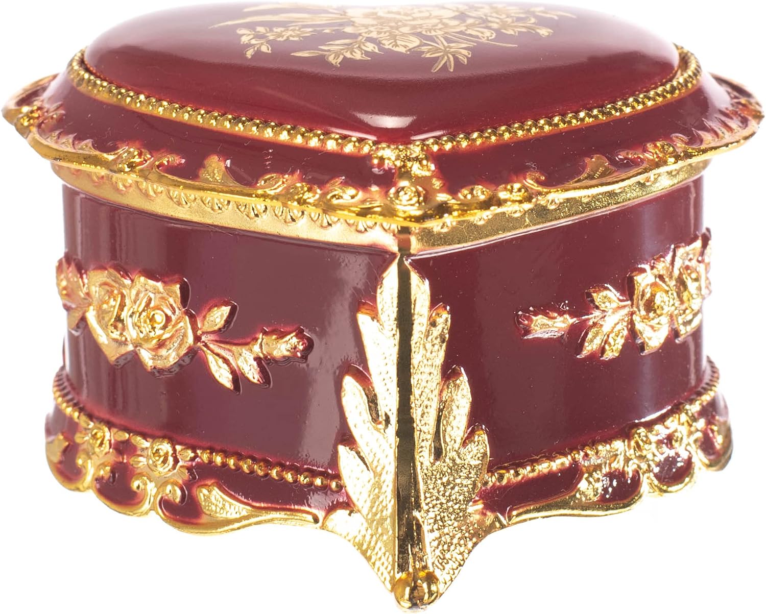 Splendid Music Box Burgundy & Gold Heart Shaped Jewelry Box Playing All I Ask of You