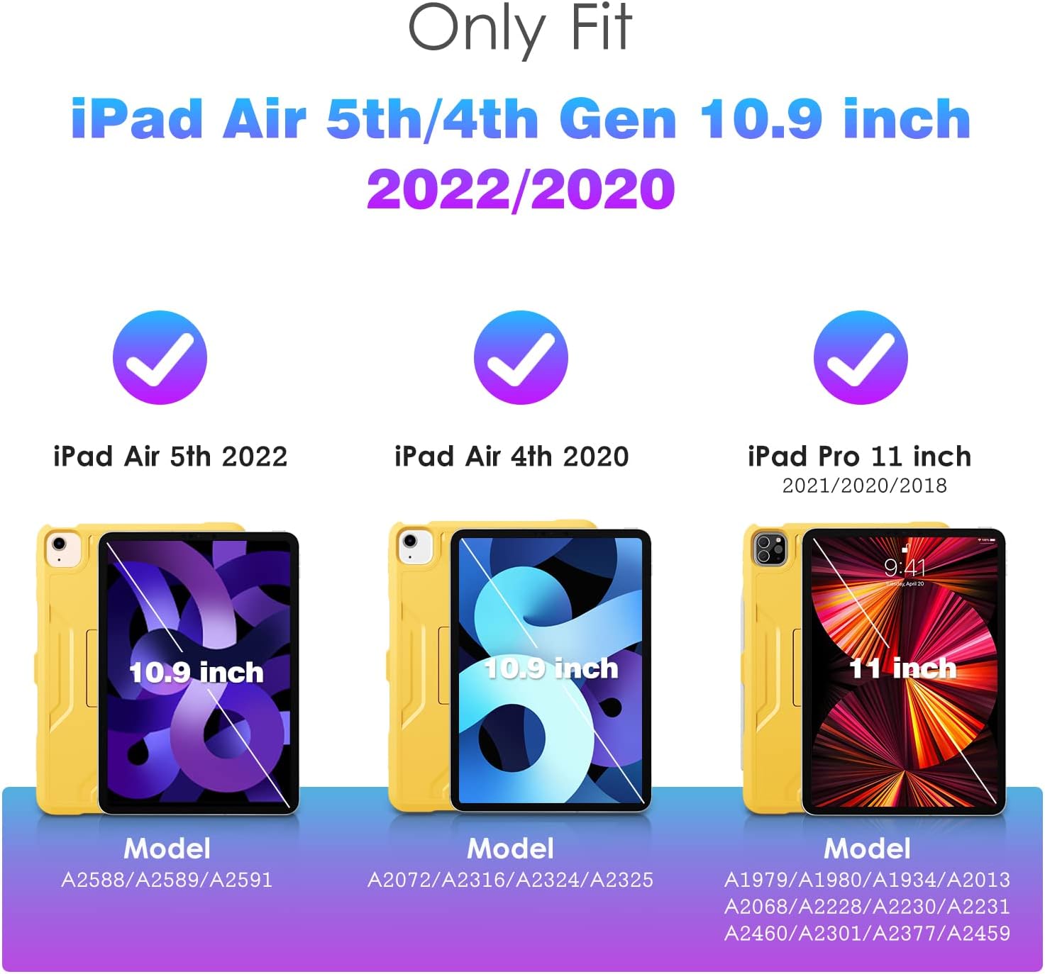 DTTO Case for iPad Air 5th / 4th Generation Case 10.9 Inch 2022/2020 with Pencil Holder, [Screen Protector] Shockproof Full Body Protective Cover, Also Fit iPad Pro 11 2021/2020/2018 -New Yellow