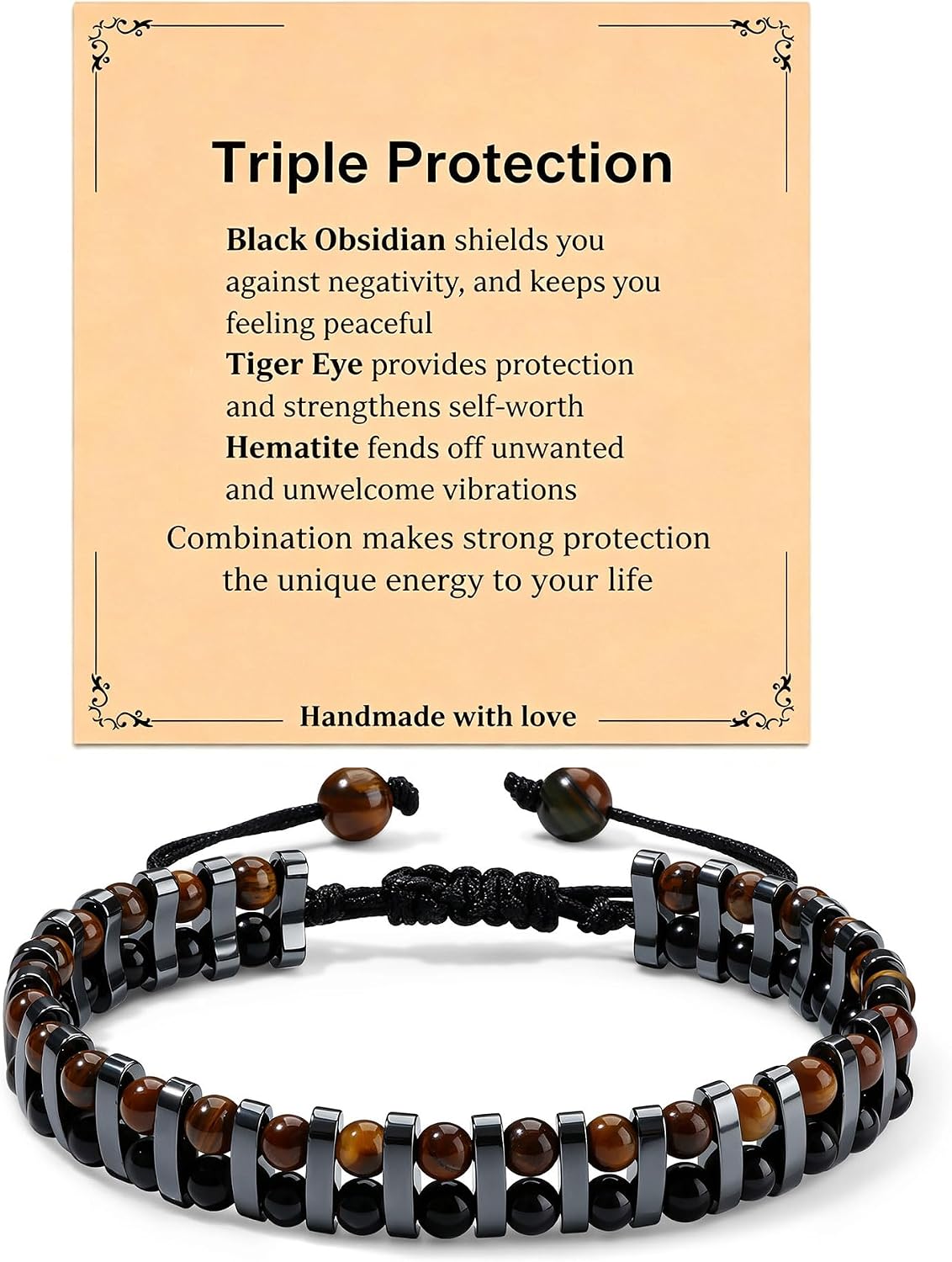Natural Stone Triple Protection Beaded Bracelets for Men Women