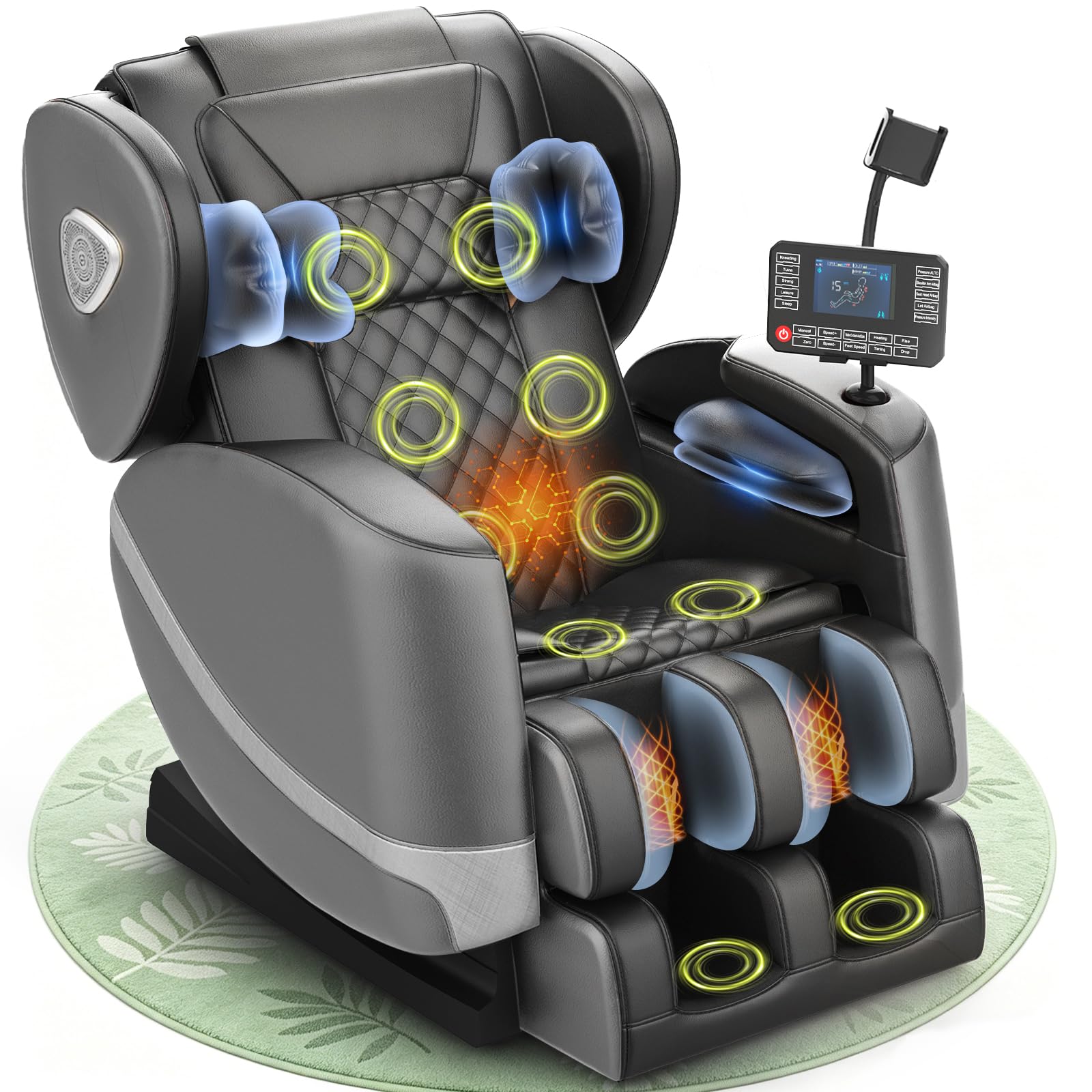 Massagesessel, Ganzkörper-Massagesessel mit Zero-Gravity, 14 Rollen und 8 Komfort-Airbags, Mit Heizfunktion für Taille und Beine Fußmassage, Bluetooth-Player und 2-in-1 Touchscreen (Dunkelgrau)