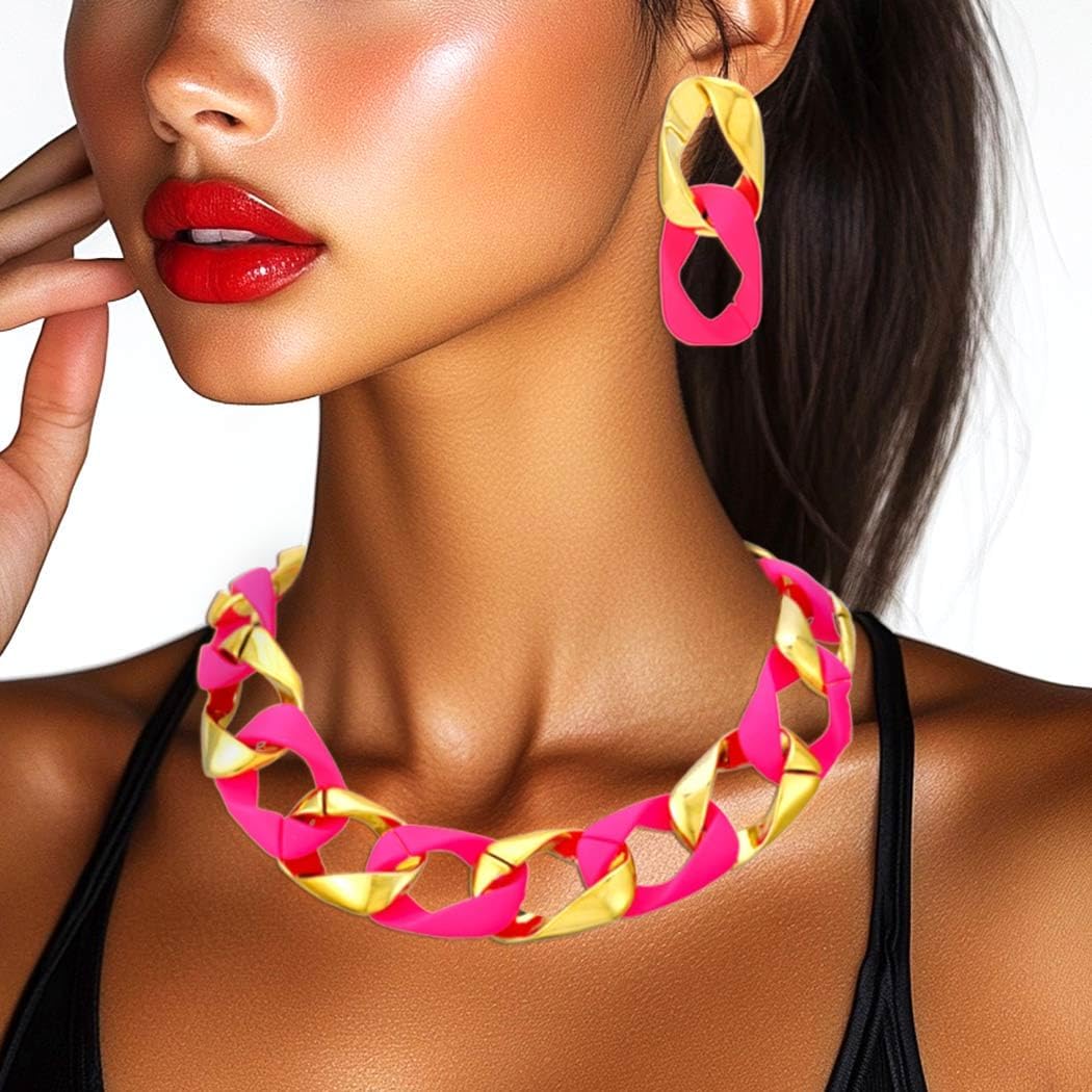 Colorful Choker Jewelry Set Chunky Necklace Earring Sets for Women image 3