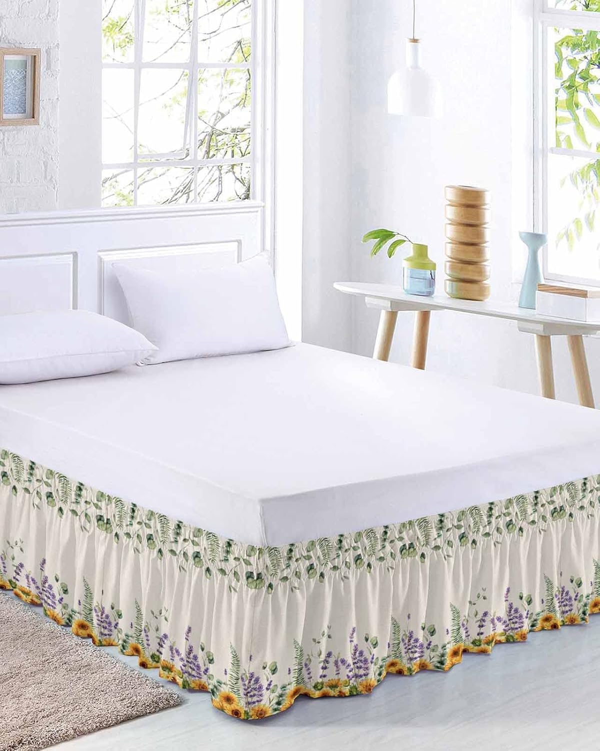 Florals Bed Skirt Cal King Size 18 Inch Drop,Adjustable