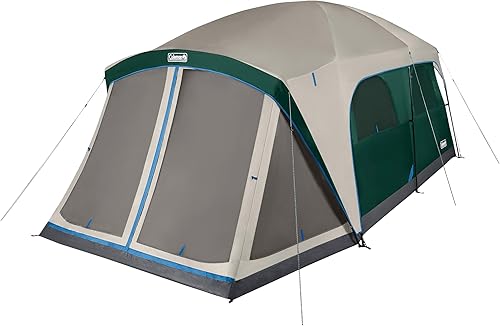 Coleman Skylodge 12-Person Camping Tent with Rainfly & Screened Porch, XL Weatherproof Family Tent Fits 4 Queen-Sized Airbeds, Color-Coded Poles &