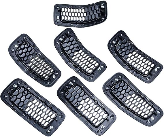 Front Upper Mesh Honeycomb Grill Grille Inserts Cover Kit for Jeep 2014-18 Jeep Cherokee (Glossy Black, Mesh Grille&Trim Insert)