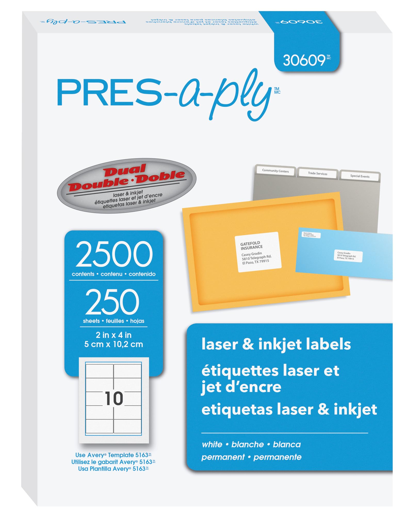 Avery 30609" Beyaz "etiket baskı – Etiketten baskı (Beyaz, kağıt, lazer, 2 x 4, 2500 adet (S), 250 Yaprak)