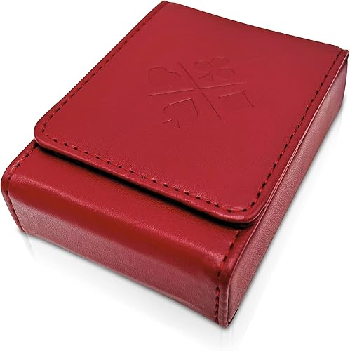 Vista 2 de Luck Lab Funda de cuero para cartas de una sola cubierta – Se adapta a tarjetas de póquer y puente (rojo vino)