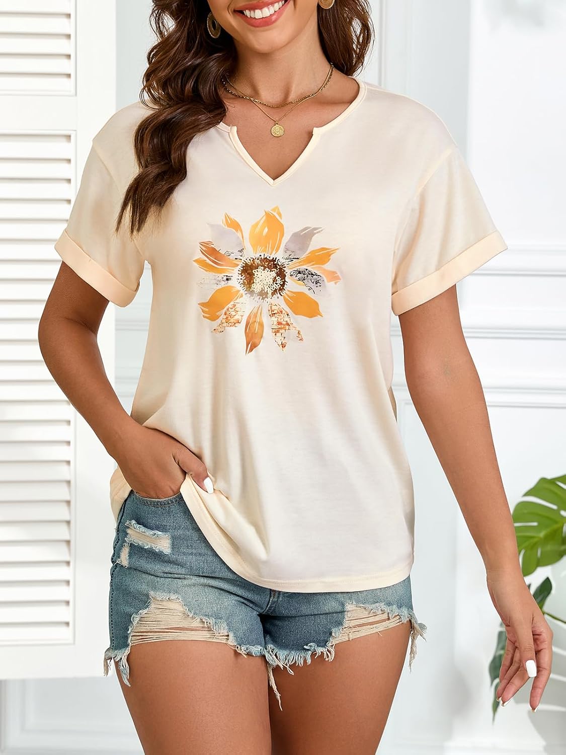 Womens V Neck Graphic Tees Vintage Boho Flower Shirts Book Lover Tee Adventure Awaits Tshirt Casual Summer Short Sleeve Tops - Image 4
