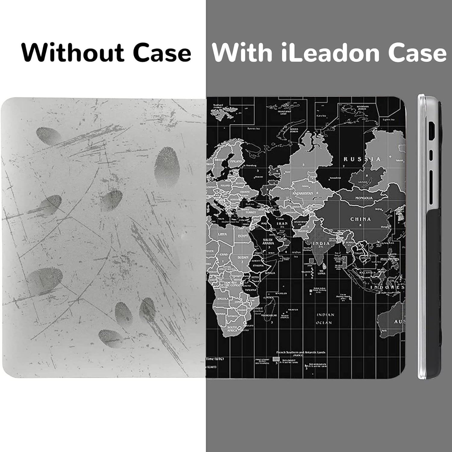 iLeadon for MacBook Pro 13 inch Case M2 2022, 2021, 2020-2016 Release A2338 M1/A2289/A2251/A2159/A1989/A1706/A1708, Plastic Hard Shell Case+Keyboard Cover+Screen Protector, Black World Map - Image 4