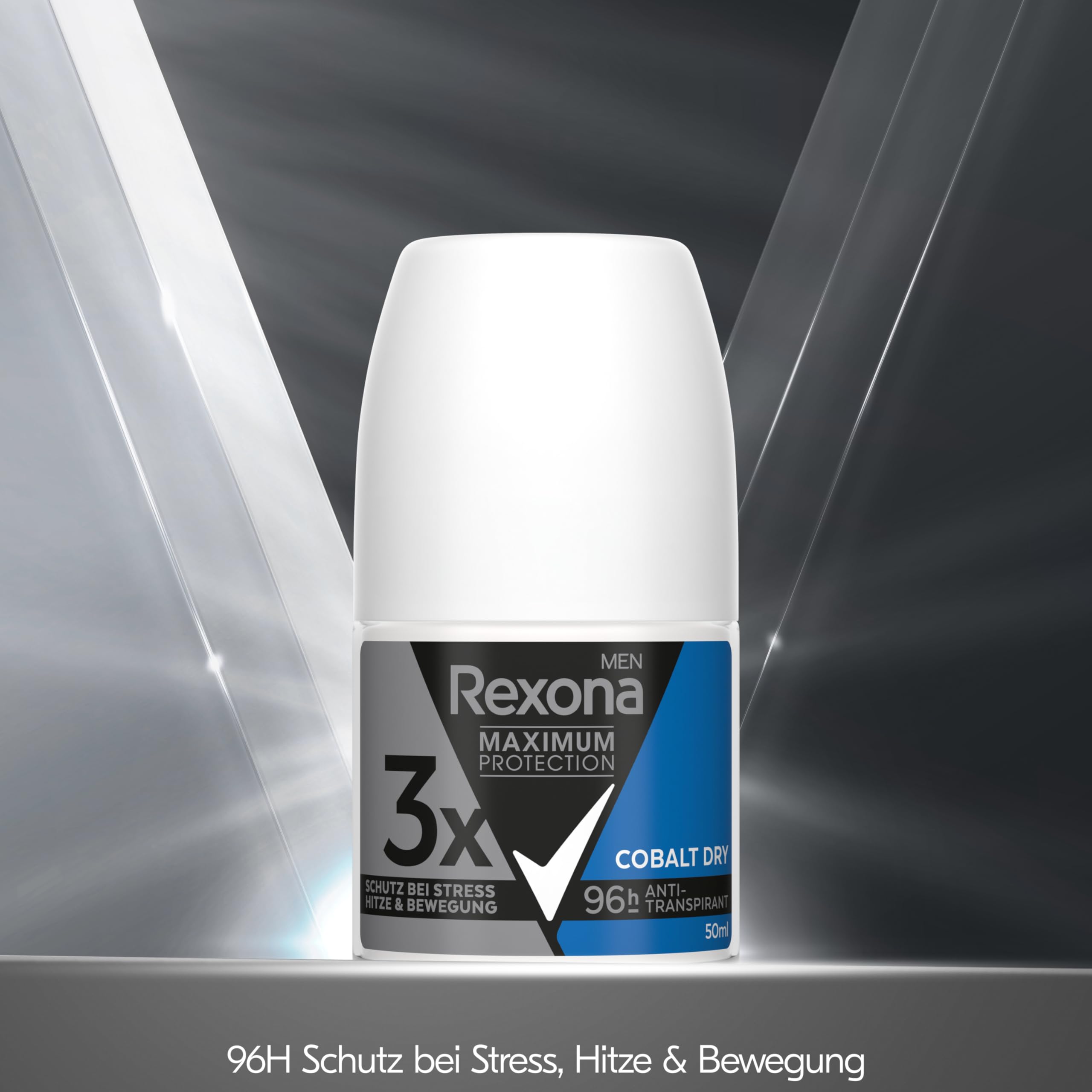 Rexona Men Maximum Protection Deo Roll-On Cobalt Dry Anti Transpirant mit 3x Schutz bei Stress, Hitze & Bewegung 96 Stunden extremer Schutz 6 x 50 ml