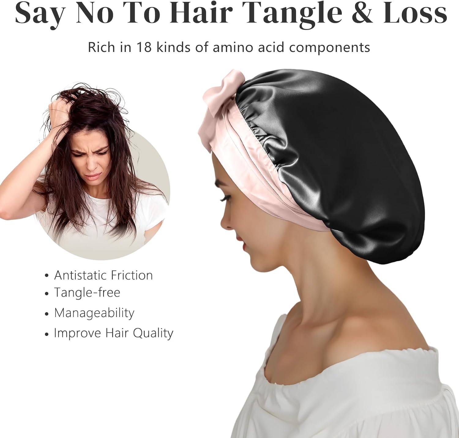 ZIMASILK 100% Mulberry Silk Bonnet for Sleeping Women Double-Layered Breathable Hair Wrap with Silk Tie Band,1 Pack