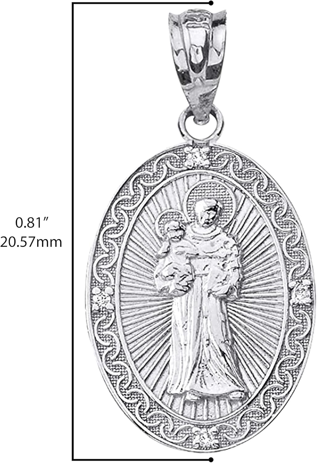 .925 Sterling Silver ‘Saint Anthony Pray for Us’ 3/4" Oval Medal CZ Pendant - Choose Pendant Only or Necklace w 16”-22” Chain - Image 3
