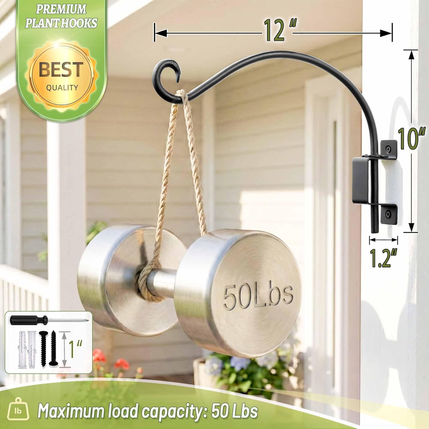 Lifyzoon Swivel Bird Feeder Hanger Hook: 2Packs 12Inch Swivel Hanging Plant Bracket Outdoor, 50lbs Weight Capacity - Outdoor & Indoor Wall Hook for Hanging Bird Feeder for Flower Basket, Wind Chimes