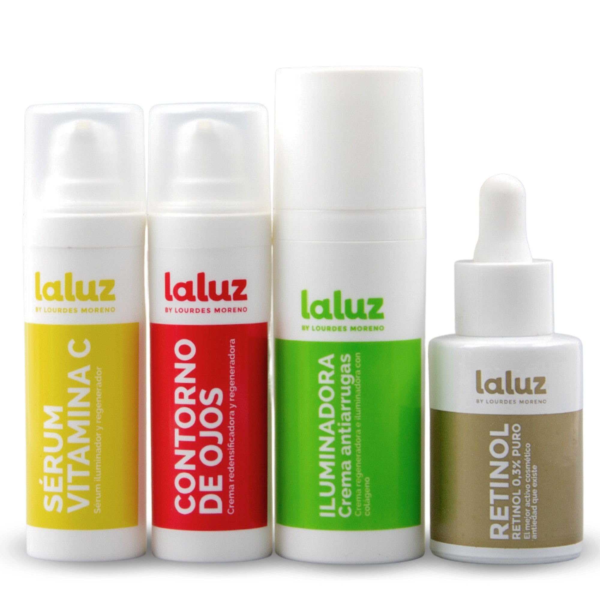 LaLuz by Lourdes Moreno Pack Rutina Facial Antiedad con Retinol 0.3% | Skincare Completo Mujer Contorno de Ojos, Sérum Vitamina C y Crema Antiarrugas Iluminadora | Hidratación, Luminosidad y Firmeza