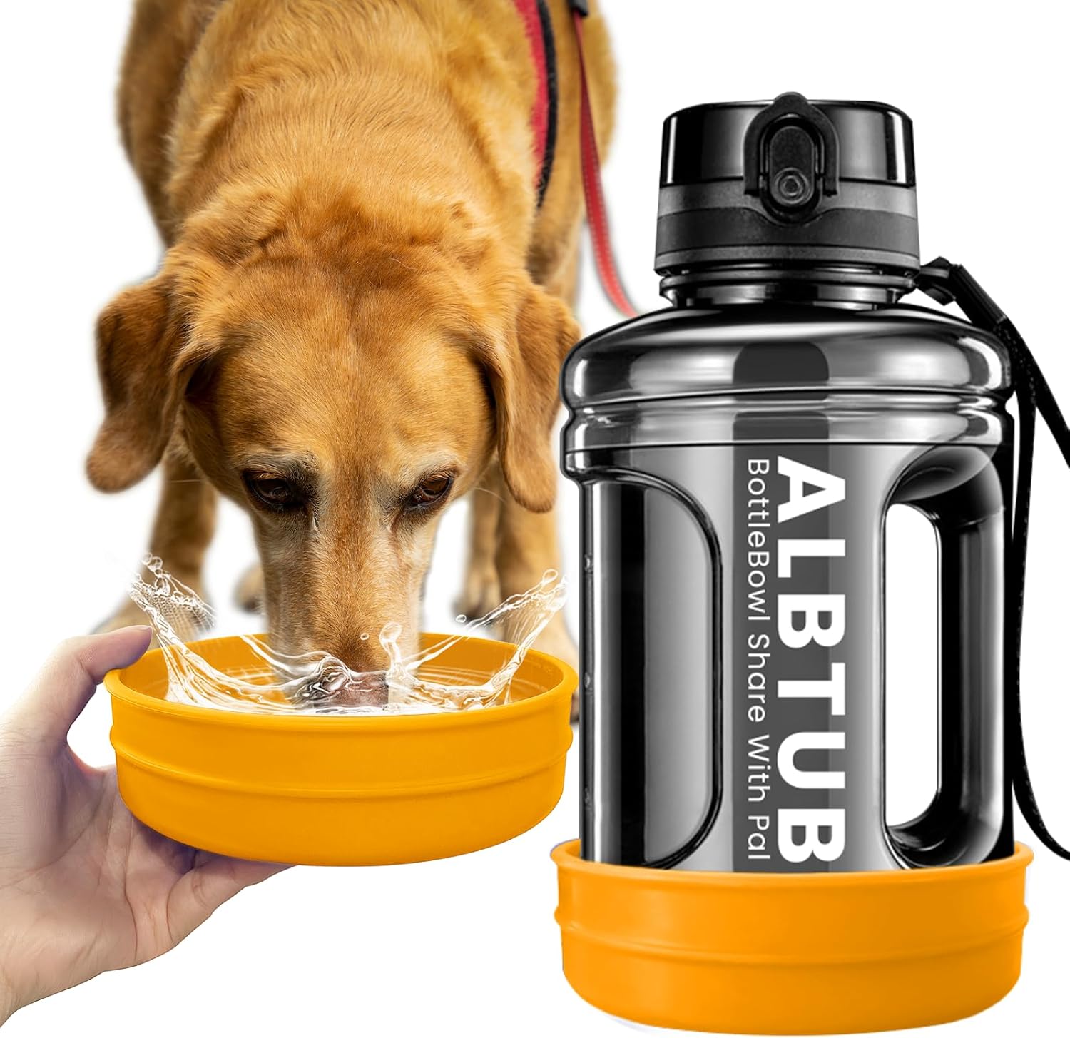 Dog Water Bottle with Dog Water Bowl Attached, for Large Dog 50oz, Portable Dog Water Bottle Dispenser for Hunting, Camping, Walking, Hiking, Beach,Dog Park(Yellow)