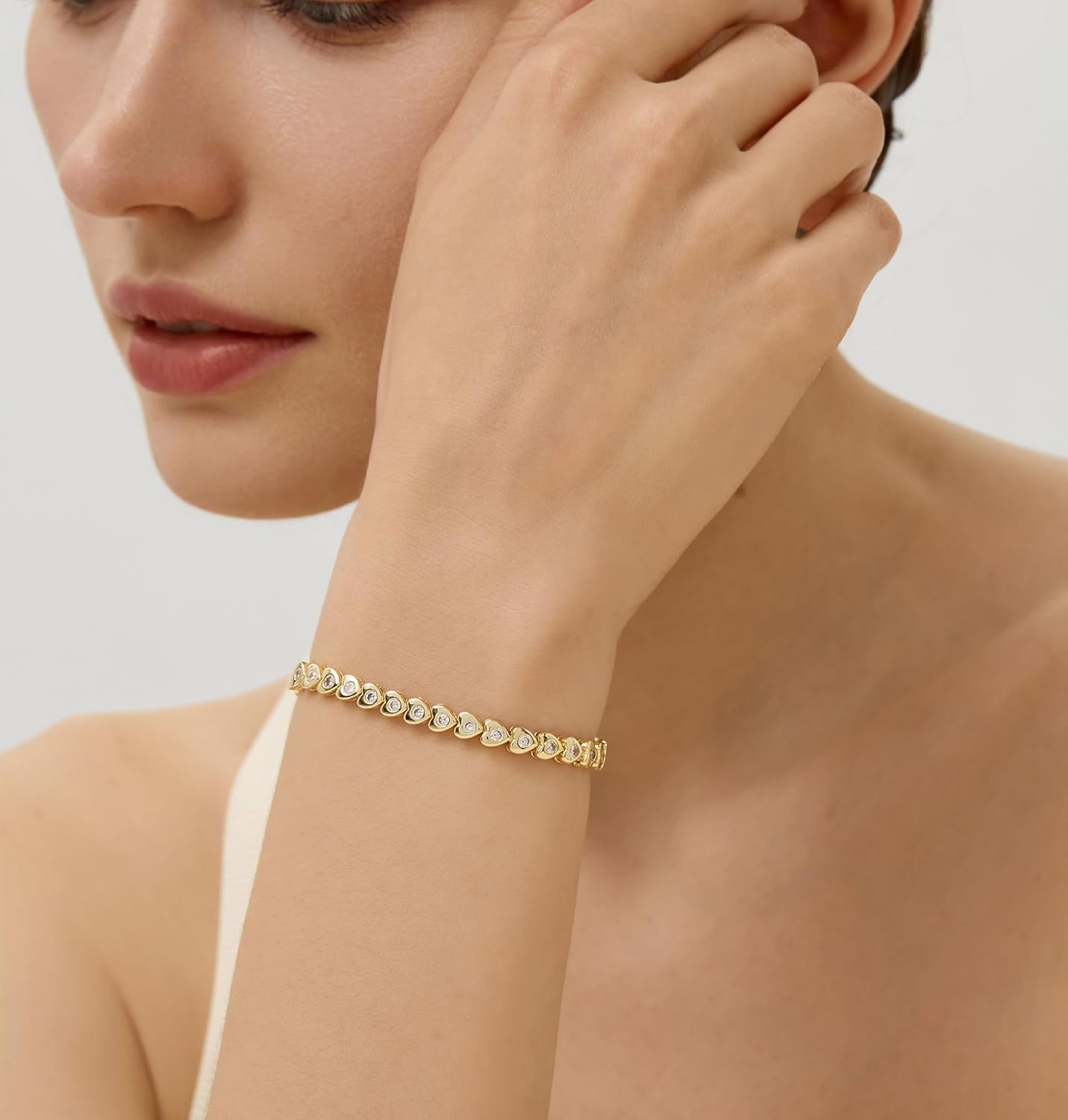 14K Gold Filled Tennis Bracelets for Women - Simulated Diamonds Bezel Gold Bracelet Cubic Zirconia Stones Baguette Cut Round Pear Heart Statement, Gift for Women - Image 3