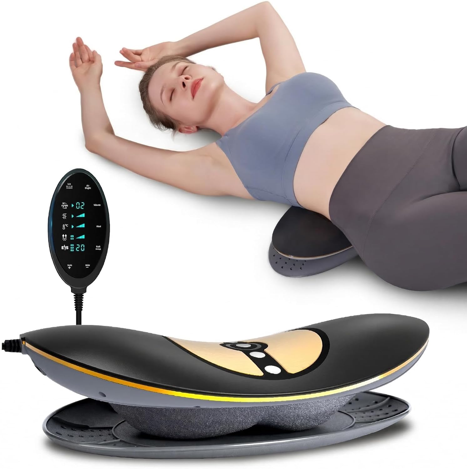 Electric Lumbar Traction Device,Lower Back Massager,Back Traction Device with Adjustable Airbags for Lumbar Pain Relief,Dynamic Traction,3-Level Vibration & 113–131℉ Heat
