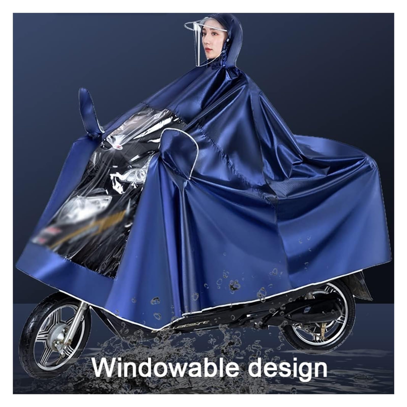 Waterproof Rain Poncho Cycling Poncho, Poncza, motocyklowe wydłużone poncho Motocyklowa odzież przeciwdeszczowa z kieszeniami na lusterka Jazda motocyklem Duża osłona przeciwdeszczowa Peleryna do elek