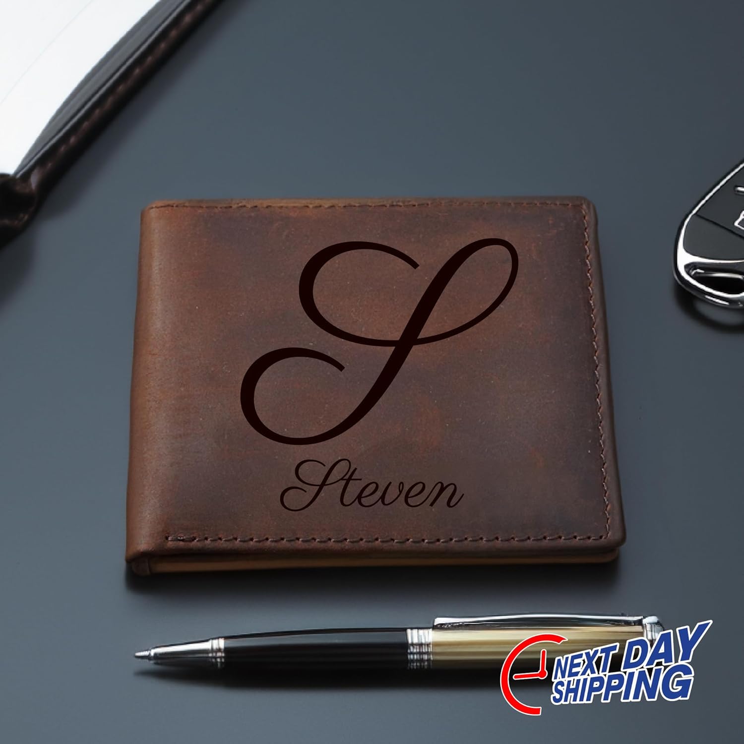 Personalized Engraved Full Grain Leather With RFID Blocking Wallet, Custom Wallets, Genuine Leather Personalized Mens Wallet,Monogram Leather Wallet For Men Husband Son - Image 3