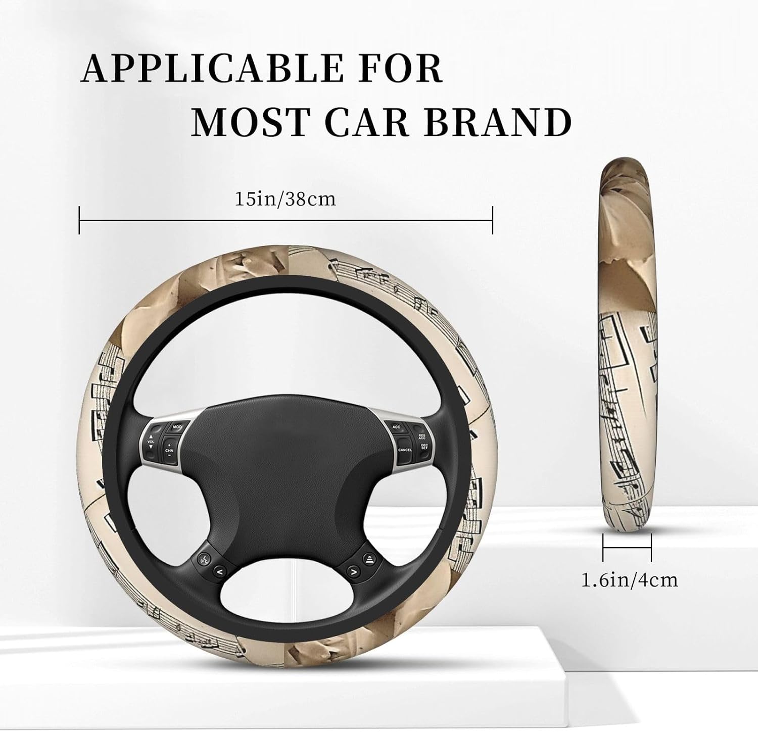 Car Elastic Steering Wheel Cover Universal 15 Inch Vehicle Stretch Steering Wheel Cover Protector Sheet Music Auto Protective Cover Novelty Car Interior Accessories for Men Women image 2