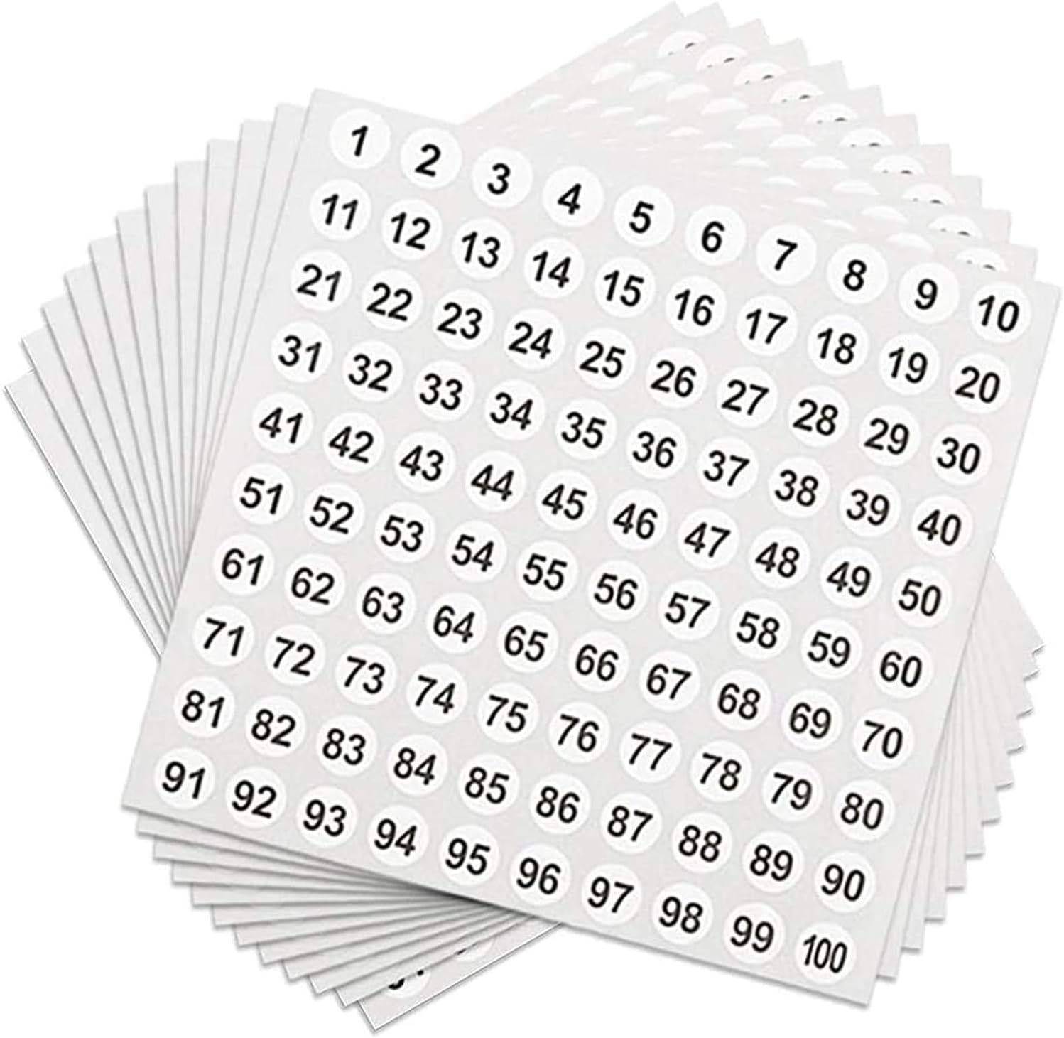 50 Sheets Number Stickers, 1-100 Self Adhesive Small Round Labels ...