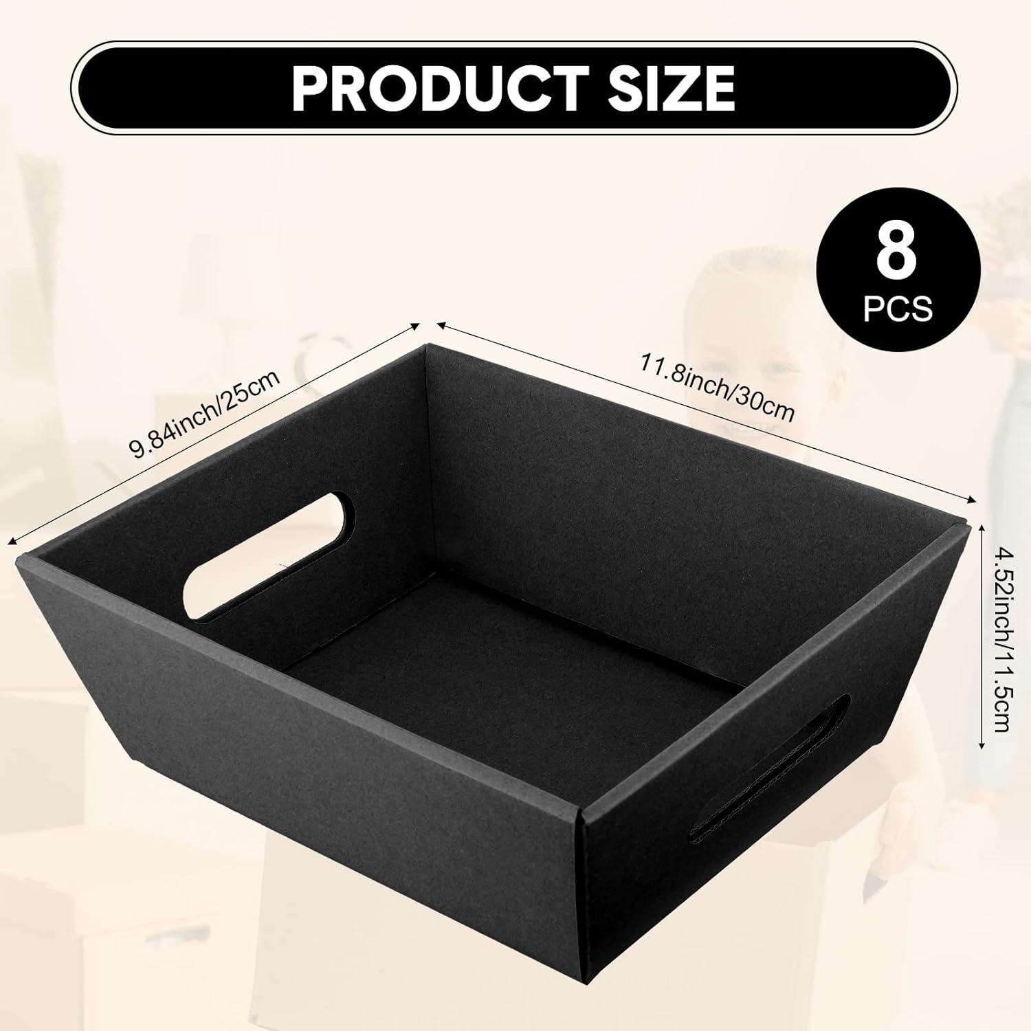 8 pcs gift baskets empty 12x10" large christmas cardboard gift baskets empty to fill big kraft with handles for snack fruit wine christmas wedding holiday(black)