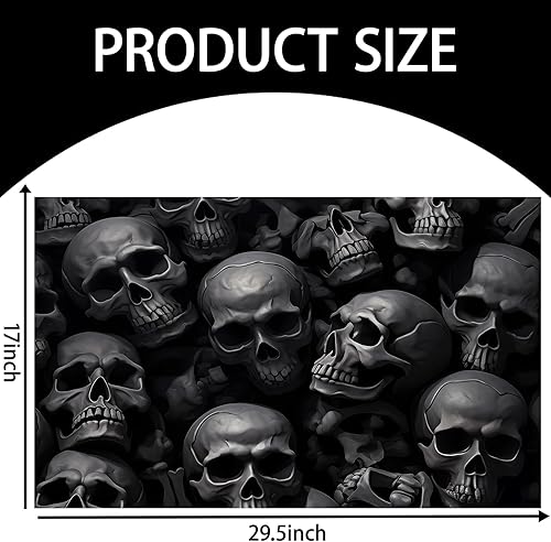 Miniatura 2 de Tapete de interior con patrón de calavera gótica para entrada, 17 x 29.5 pulgadas, tapete de calavera oscura para decoración del hogar, tapete