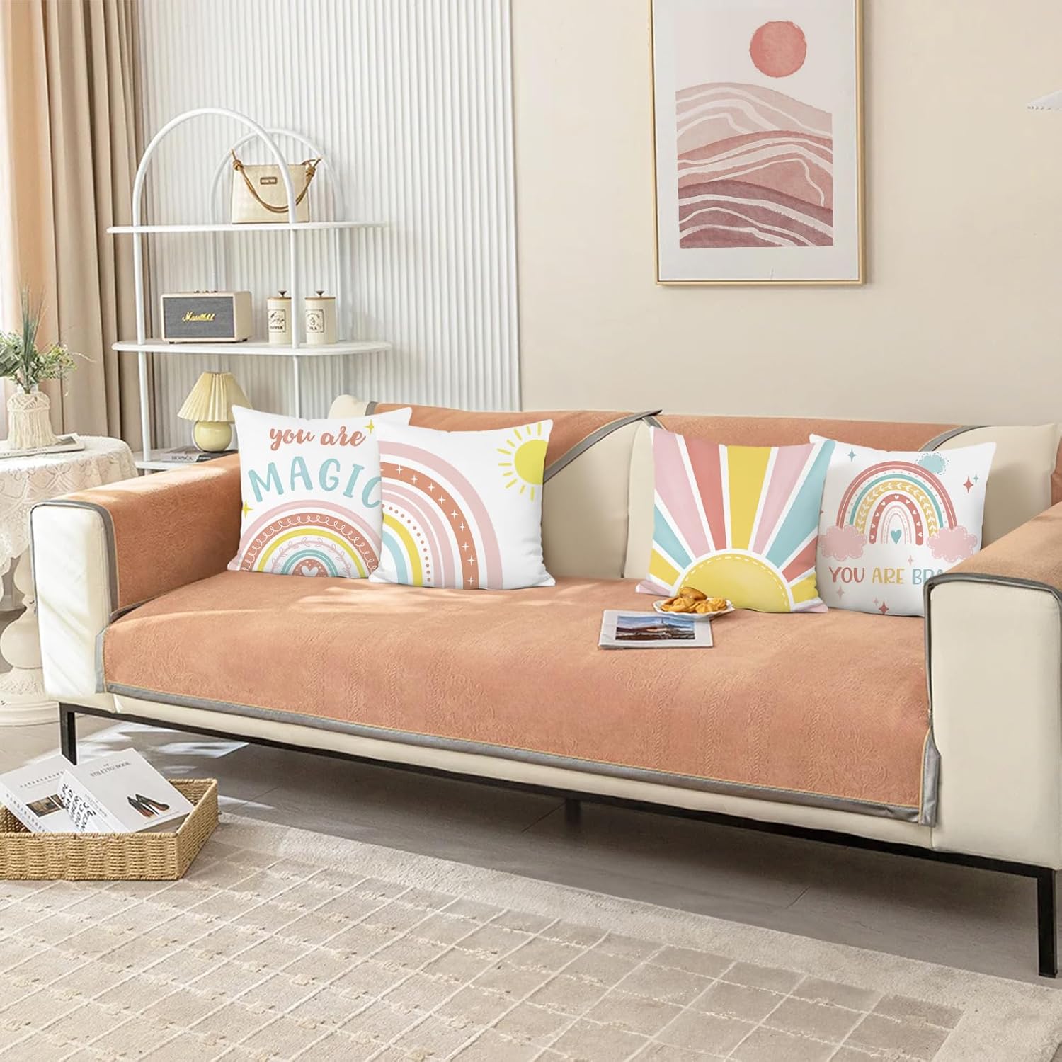 Bonhause Boho Rainbow Throw Pillow Covers 18 x 18 Inch Sun You are Brave Colorful Decorative Pillow Cases for Couch Sofa Bed Home Nursery Room Decor Set of 4 - Image 3