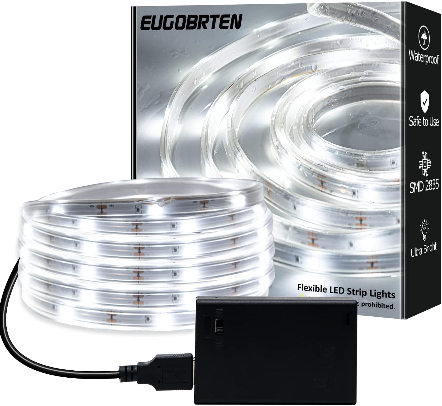 QIWOO Battery Powered LED Strip Lights, Cool White USB LED