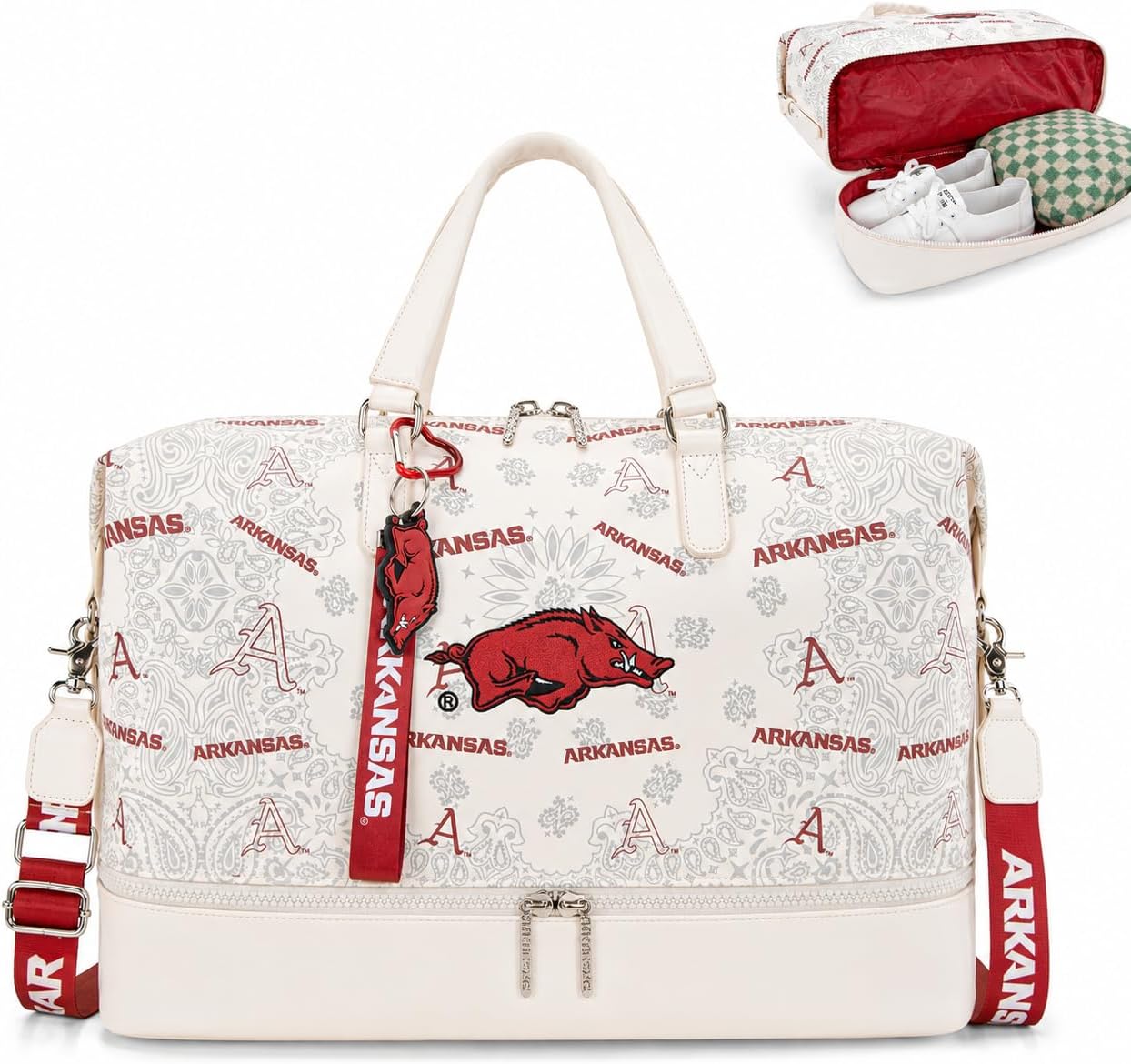 Arkansas Large Travel Duffle Bag with Shoes Compartment, Sports Tote Gym Bag, Shoulder Weekender Overnight Bag for Travel Business Trips | NC-AFU008BG